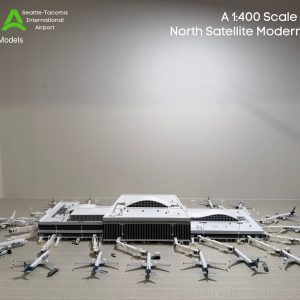 1:400 scale SeaTac North Satellite modernization model with jetbridges and airline model planes
